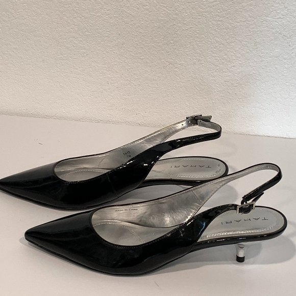 Tahari Shoes - Tahari Black Patent Leather Slingback Kitten Heels